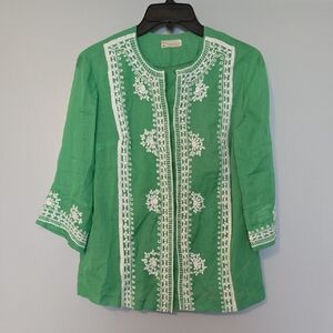 Chic Green Blouse with White Embroidery
